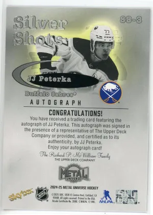 2024-25 Metal Universe #SS-3 JJ Peterka Silver Shots Autographs *see description* back