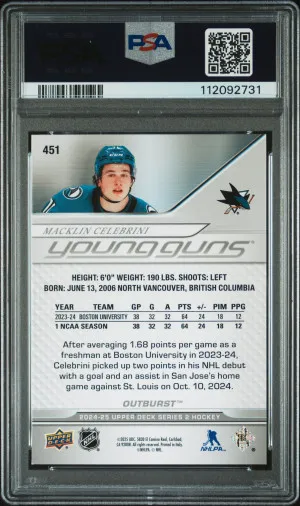 2024 Upper Deck Macklin Celebrini Outburst back
