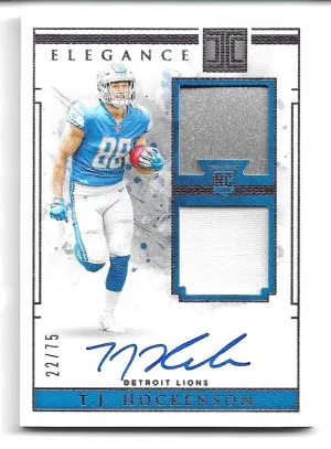 2019 Panini Impeccable Elegance Rookie Autograph Patch / Helmet #121 T.J. Hockenson (RC) (#22/75) front
