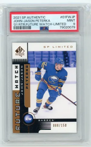 2021-22 SP Authentic #01FW-JP J.J. Peterka '01-02 Retro Future Watch Limited /150 PSA 9 Mint front