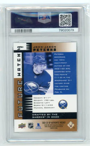 2021-22 SP Authentic #01FW-JP J.J. Peterka '01-02 Retro Future Watch Limited /150 PSA 9 Mint back