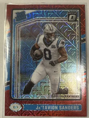 JA'TAVION SANDERS 2024 DONRUSS OPTIC RATED ROOKIE RED PRIZM #244 RC PANTHERS front