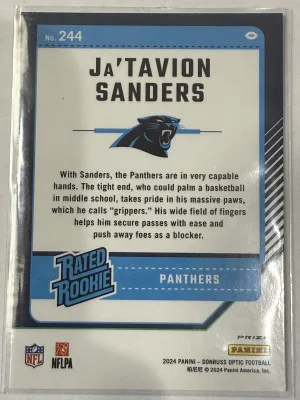 JA'TAVION SANDERS 2024 DONRUSS OPTIC RATED ROOKIE RED PRIZM #244 RC PANTHERS back