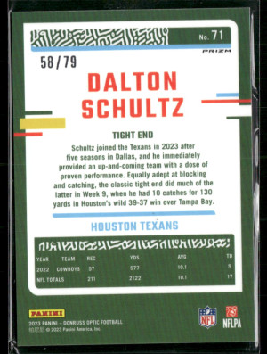 2023 Panini Donruss Optic Prizm Dalton Schultz #71 58/79 back