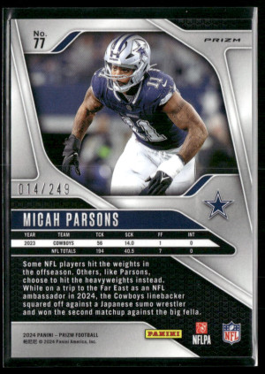 2024 Panini Prizm Football Micah Parsons #77 014/249 back