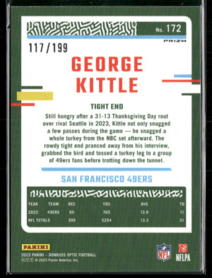 2023 Panini Donruss Optic Prizm George Kittle #172 117/199 back