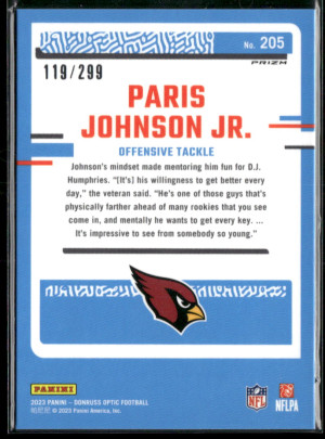 2023 Panini Donruss Optic Prizm Paris Johnson Jr. #205 119/299 back