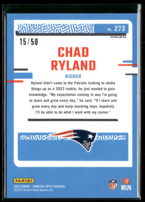 2023 Panini Donruss Optic Prizm Chad Ryland #273 15/50 back