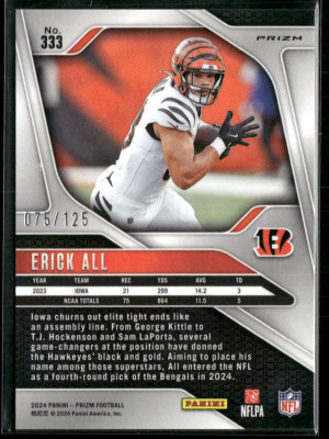 2024 Panini Prizm Football Erick All #333 RC 075/125 back