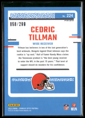 2023 Panini Donruss Optic Rated Rookie Cedric Tillman #224 058/299 back