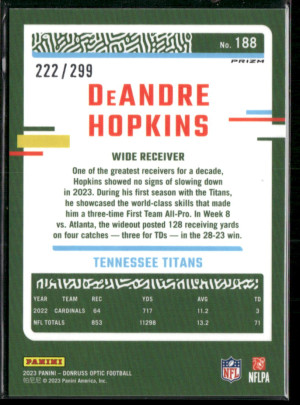 2023 Panini Donruss Optic Prizm DeAndre Hopkins #188 222/299 back