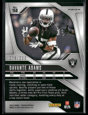 2024 Panini Prizm Football Davante Adams #150 Blue Wave 219/230 back