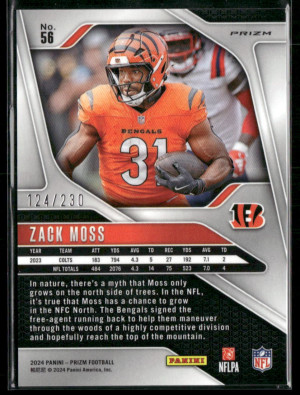 2024 Panini Prizm Football Zack Moss #56 Silver 124/230 back
