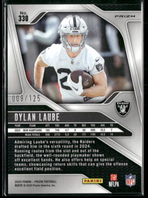 2024 Panini Prizm Football Dylan Laube #330 Purple RC 009/125 back