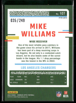 2023 Panini Donruss Optic Prizm Mike Williams #107 035/249 back