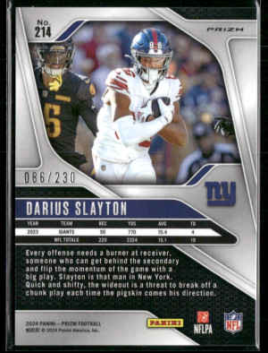 2024 Panini Prizm Darius Slayton #214 Blue Cracked Ice 086/230 back