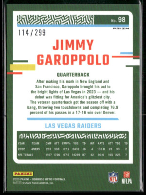 2023 Panini Donruss Optic Prizm Jimmy Garoppolo #98 114/299 back