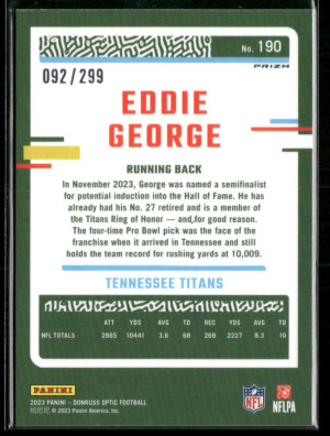 2023 Panini Donruss Optic Prizm Eddie George #190 092/299 back