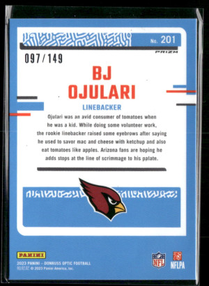 2023 Panini Donruss Optic Prizm BJ Ojulari #201 097/149 back