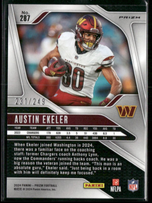 2024 Panini Prizm Football Austin Ekeler #287 Orange 231/249 back