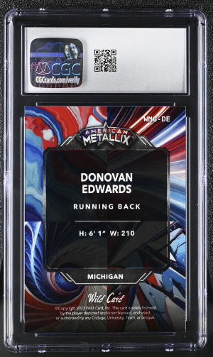 2023 Wild Card American Metallix Donovan Edwards #WMG-DE 1/1 CGC 10 back