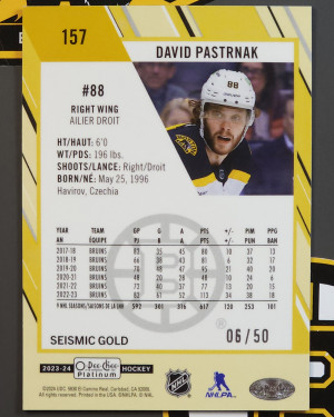 2023-24 O-Pee-Chee OPC Platinum Seismic Gold #157 David Pastrnak /50 back