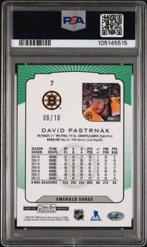 22-23 OPC Platinum - David Pastrnak - Emerald Surge /10 - PSA 9 back