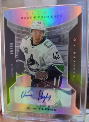 2019-20 UD Trilogy Rookie Premier Quinn Hughes Auto 45/99 front