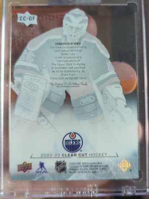 2022-23 UD Clear Cut Grant Fuhr Exclusive Auto 41/65 back