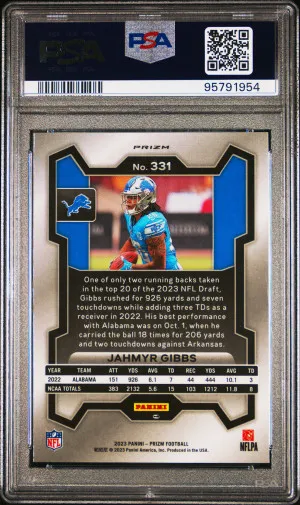 2023 Panini Prizm Jahmyr Gibbs #331 Silver PSA 10 back