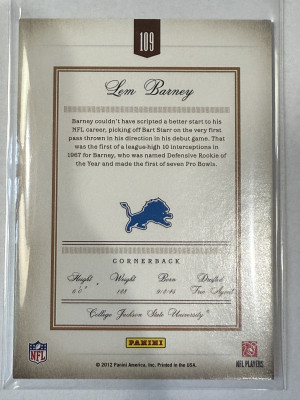 2012 Panini Lem Barney Prime Proof 5/25 back