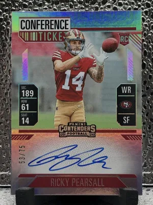 2024 Panini Contenders #109 Conference Ticket Ricky Pearsall On Card Autograph Numbered 53/75 front