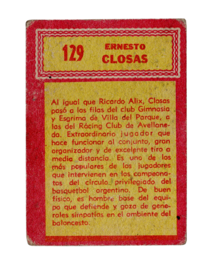 1965 Crack Golazo Tarjetones #129 Ernesto Closas (Argentina) back