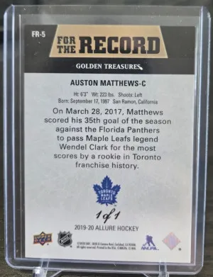 2019-20 UD Allure Auston Matthews For The Record Golden Treasures 1/1 back