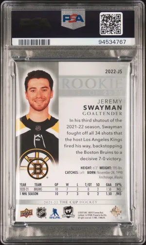 2021 UD The Cup Rookie Class Of 22 Jeremy Swayman #2022JS 030/249 PSA 9 back