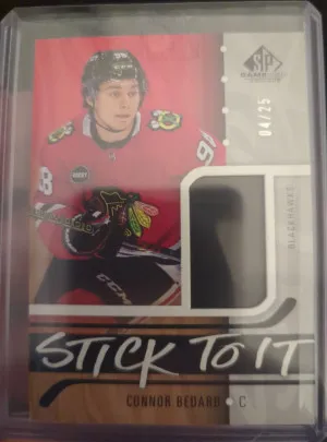 24-25  UD SPGame Used Connor Bedard Stick To It 4/24 front