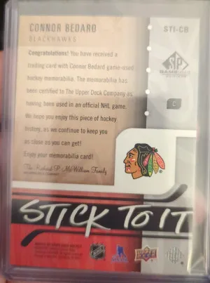 24-25  UD SPGame Used Connor Bedard Stick To It 4/24 back