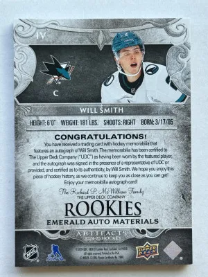 2024-25 Artifacts Emerald Auto Materials Will Smith /15 back