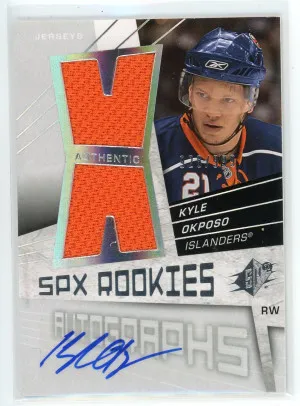 2008-09 SPx #173 Kyle Okposo Jersey Autograph Rookie Card /999 front