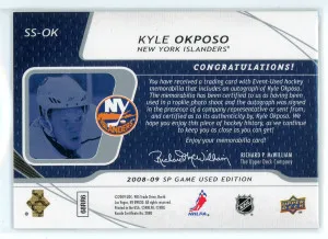 2008-09 SP Game Used #SS-OK Kyle Okposo SIGnificant Swatches 19/50 back