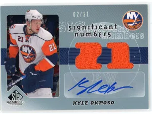2008-09 SP Game Used #SN-KY Kyle Okposo SIGnificant Numbers Dual Swatches Autograph 2/21 front