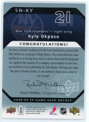 2008-09 SP Game Used #SN-KY Kyle Okposo SIGnificant Numbers Dual Swatches Autograph 2/21 back
