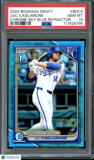 Jac Caglianone 2024 Bowman Draft #BDC-8 Chrome Sky Blue Refractor PSA 10 front