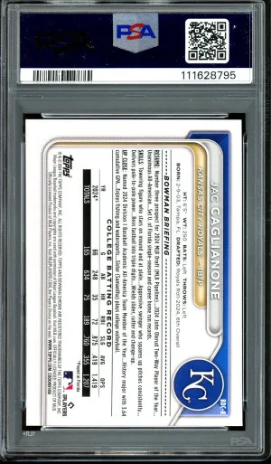 Jac Caglianone 2024 Bowman Draft #BDC-8 Chrome Sky Blue Refractor PSA 10 back