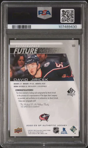2022 SP Authentic David Jiricek Future Watch Autograph PSA 9 Mint back