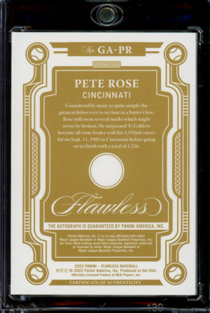Pete Rose 2022 Panini Flawless Greats #GA-PR 07/20 Autograph back