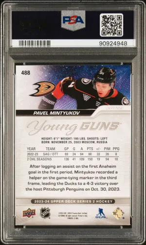 2023 Upper Deck Pavel Mintyukov Young Guns PSA 10 Gem Mint back