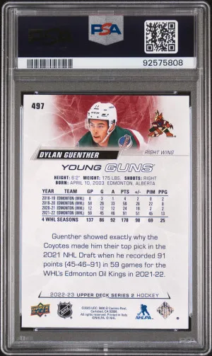 2022 Upper Deck Dylan Guenther Young Guns PSA 10 Gem Mint back