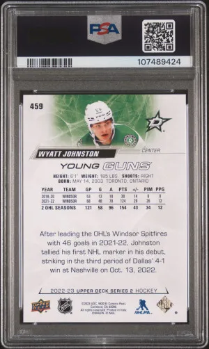 2022 Upper Deck Wyatt Johnston Young Guns PSA 10 Gem Mint back