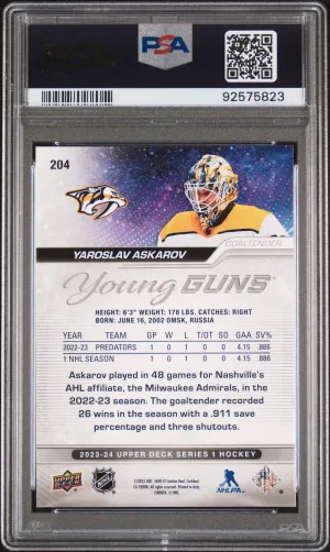 2023 Upper Deck Yaroslav Askarov Young Guns PSA 10 Gem Mint back